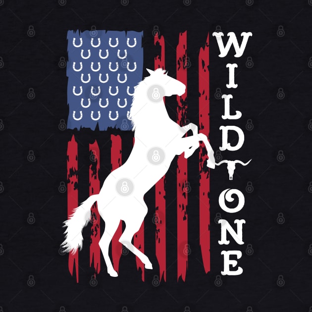 Wild One Horse Lover American Flag Vintage Distressed by DetourShirts